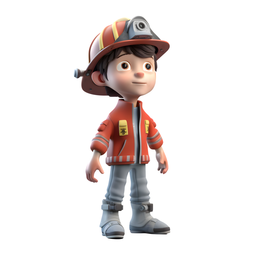 trabajo duro 3d bombero chico con uniforme Perfecto para municipal o gobierno campañas png transparente antecedentes