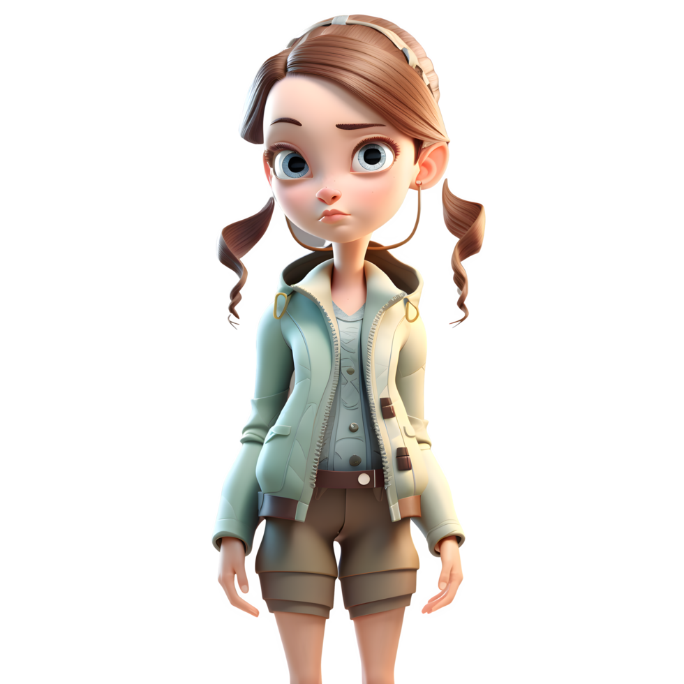 Brainy Beauty 3D Cute Girl Student PNG Transparent Background