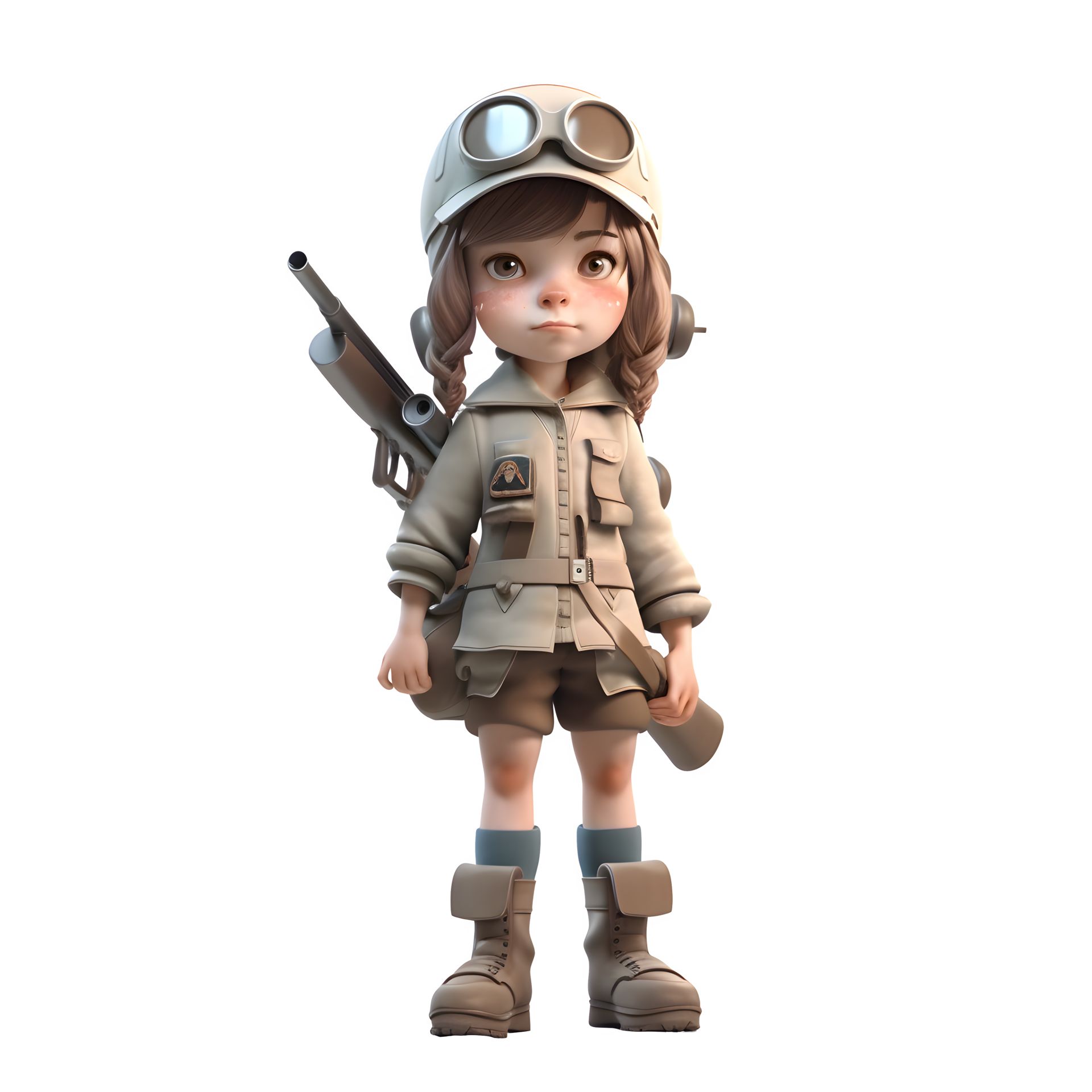 Marching On A 3D Cute Girl in Army Uniform with Gun PNG Transparent