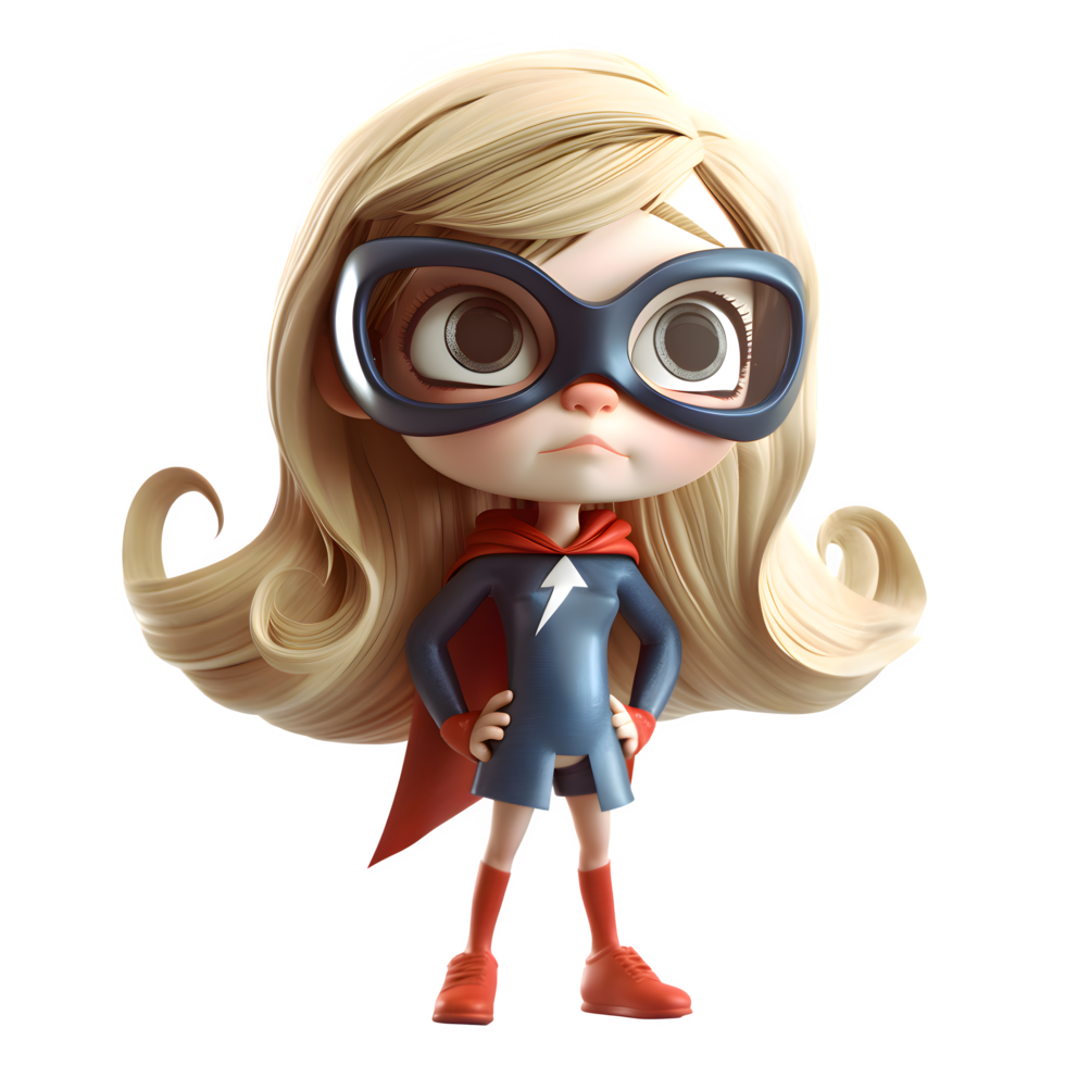 Cape and all 3D Cute Girl as a superhero PNG Transparent Background