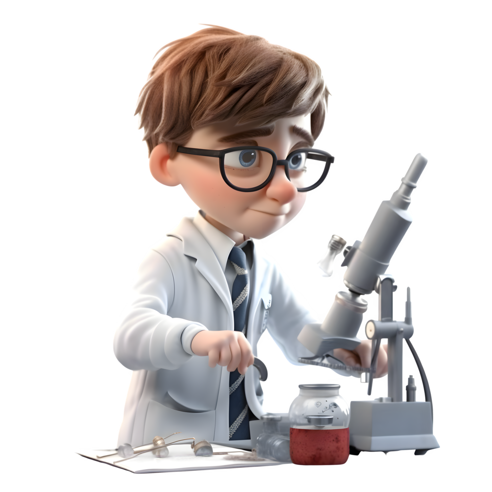 Focused 3D Doctor with Microscope Suitable for Pathology or Laboratory Related Concepts PNG Transparent Background