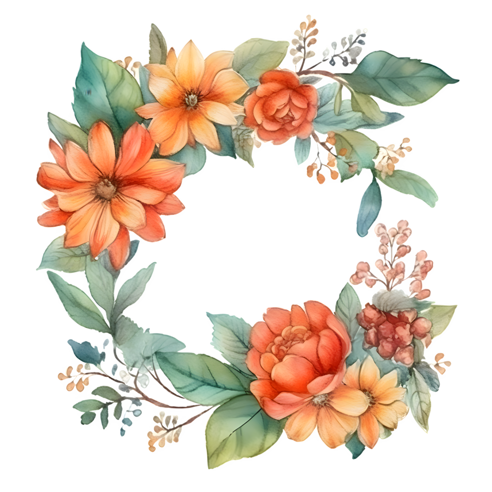 Botanical with Floral Frame and Birds. Perfect for Spring and Summer Designs. PNG Transparent Background
