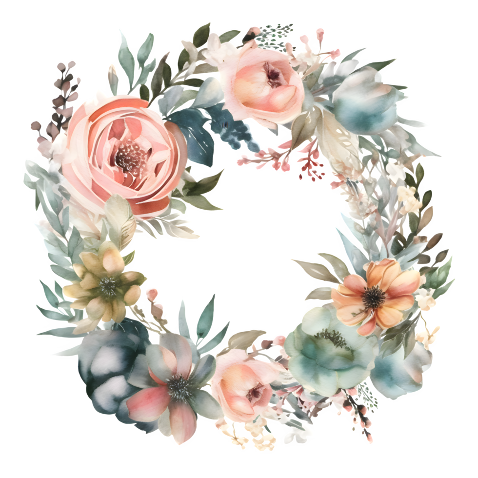 Vintage floral frame design with roses, peonies, and delicate leaves PNG Transparent Background