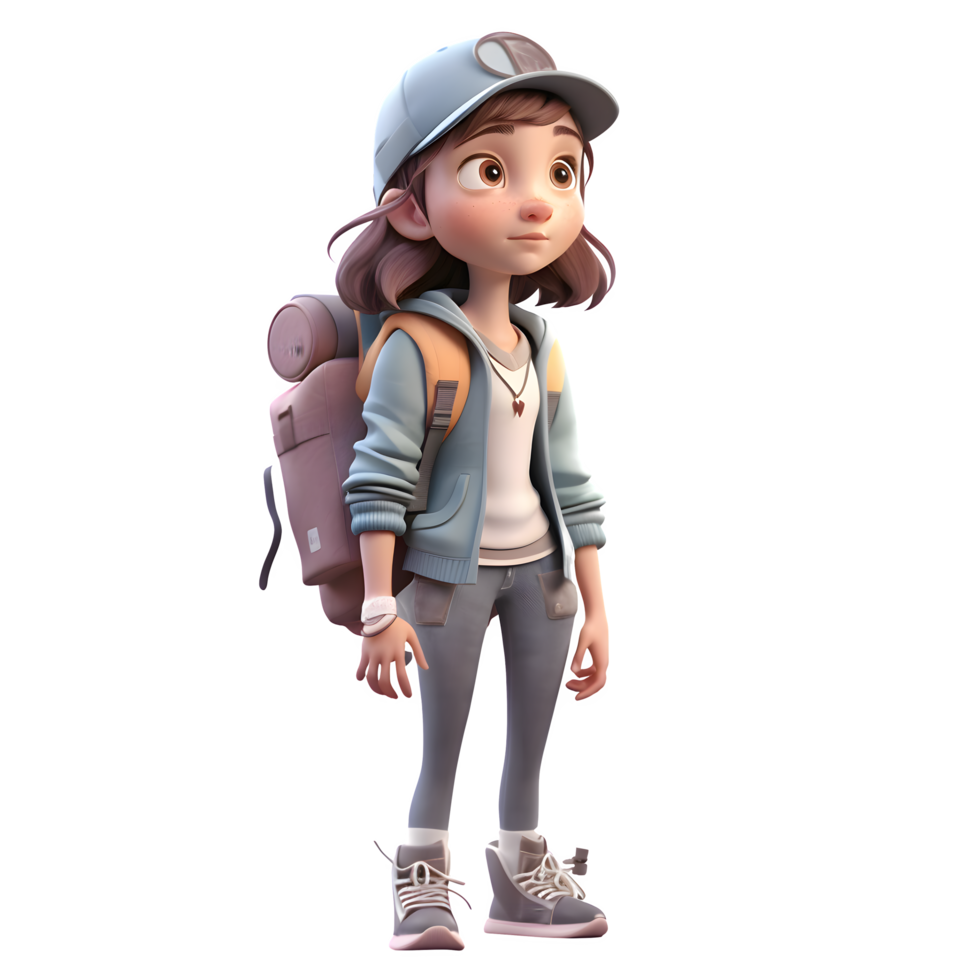 Smart and Cute 3D Girl Student Character PNG Transparent Background