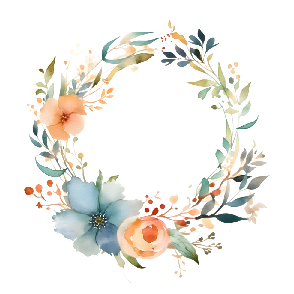 Romantic watercolor floral wreath with elegant calligraphy text PNG Transparent Background