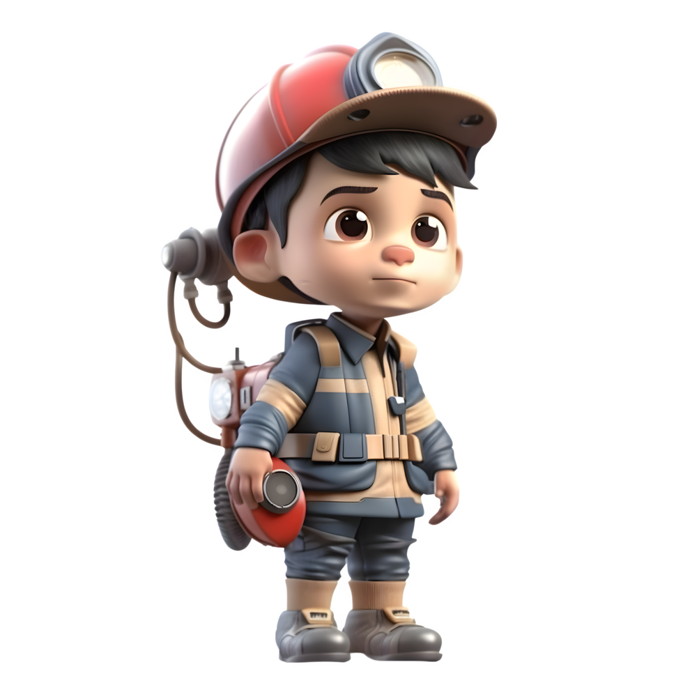 Strong 3D Firefighter Boy with Axe Perfect for Firefighting or Rescue Services PNG Transparent Background