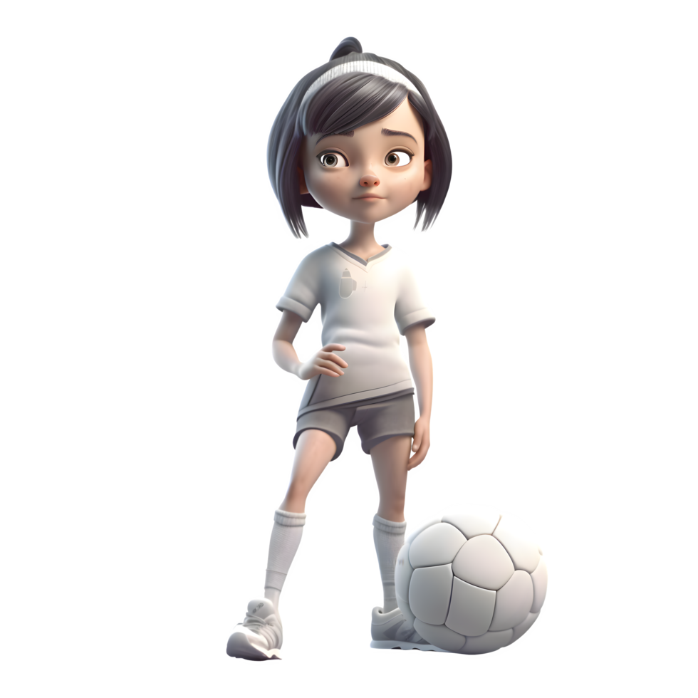 Soccer Star 3D Cute Girl Player PNG Transparent Background