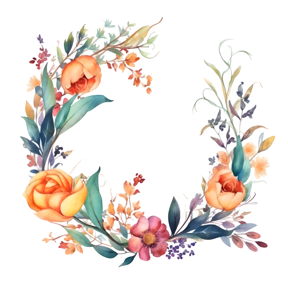 Bold watercolor floral frame with deep purple blooms PNG Transparent Background