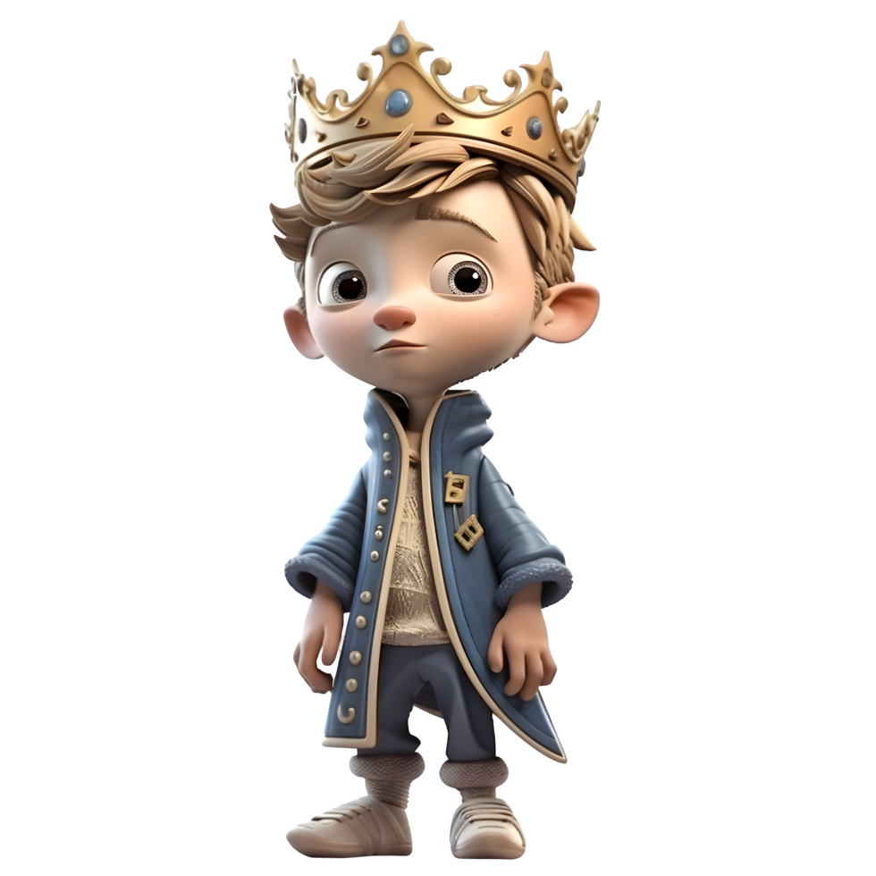 Regal 3D Boy King Perfect for Royalty or Wealth Themed Concepts PNG Transparent Background