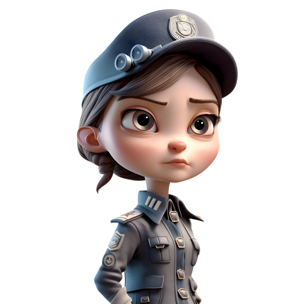 3D Cartoon Girl Police Officer PNG Transparent Background