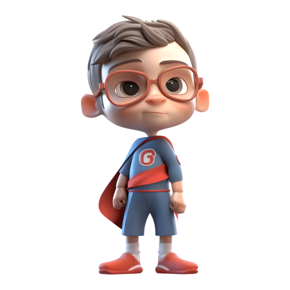 Super Powered 3D Boy in Hero Costume on White Background PNG Transparent Background