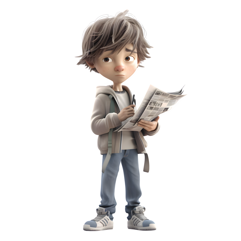 3D Journalist Boy with Camera and Notebook Perfect for News or Journalism Concepts PNG Transparent Background