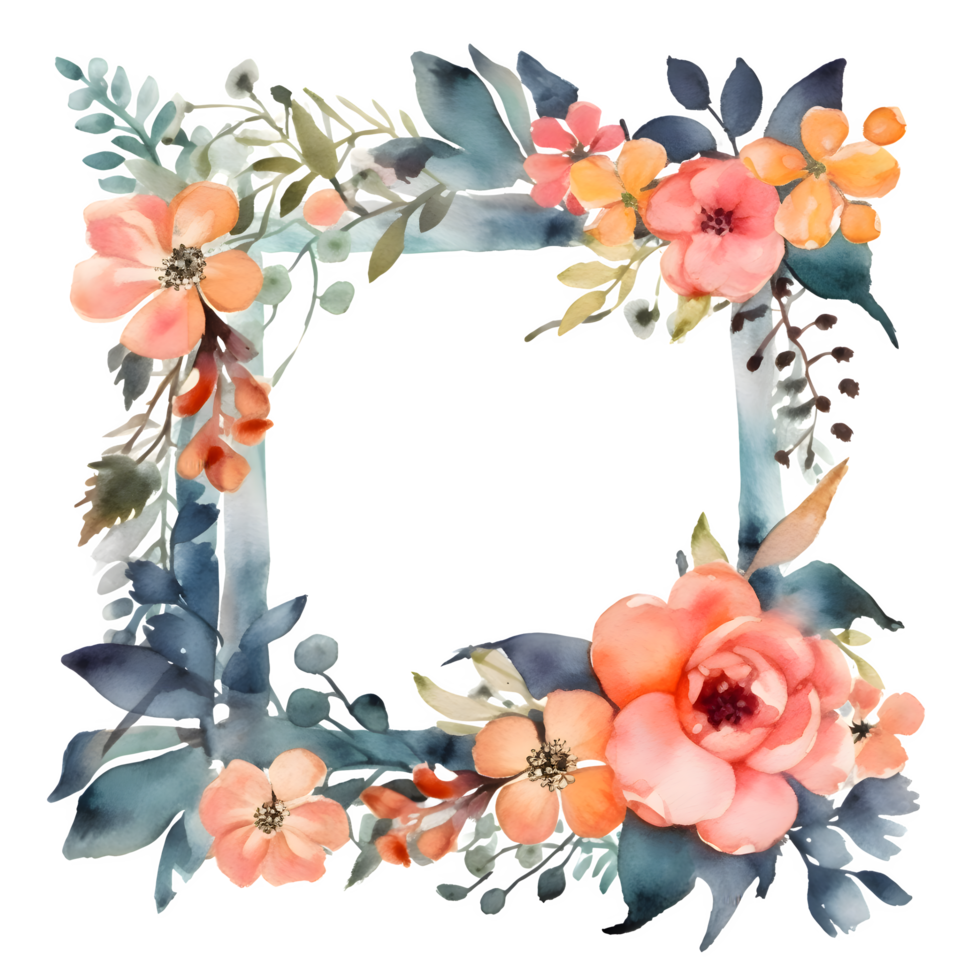 Vibrant watercolor floral wreath with bold pink and orange flowers PNG Transparent Background