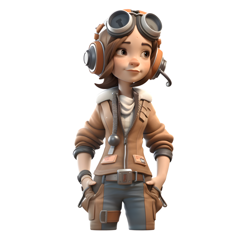 Fly High with our 3D Cute Pilot Girl Character PNG Transparent Background