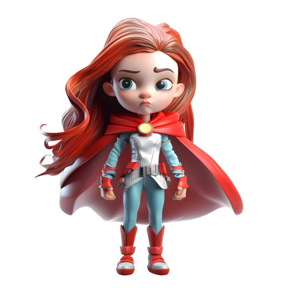 Saving the day with style 3D Cute Girl in a superhero costume PNG Transparent Background