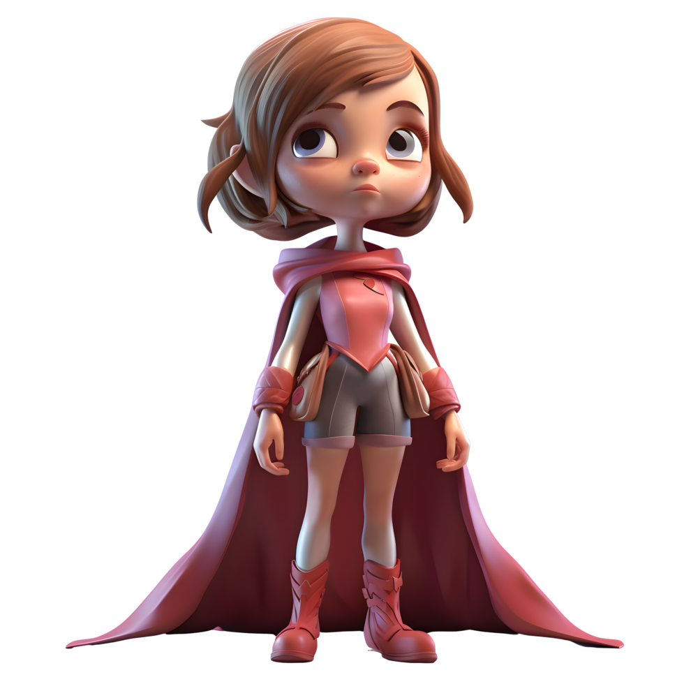 3D Cute Girl takes flight as a superhero PNG Transparent Background