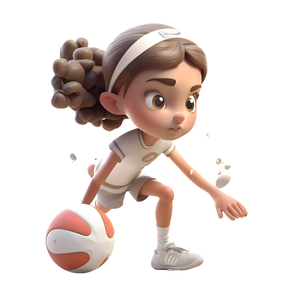 Score Big with 3D Cute Girl Basket Ball Player PNG Transparent Background