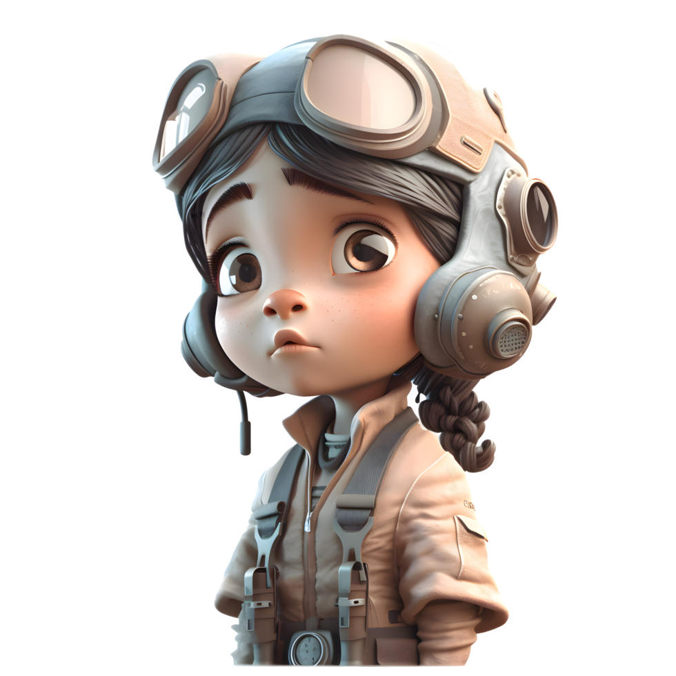Experience Adventure with our 3D Pilot Girl Character PNG Transparent Background