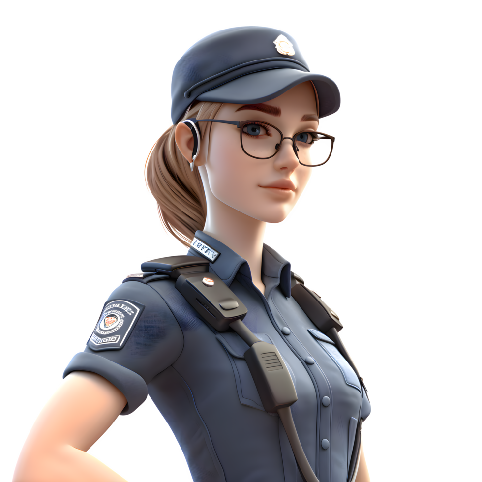 3D Police Girl Character PNG Transparent Background