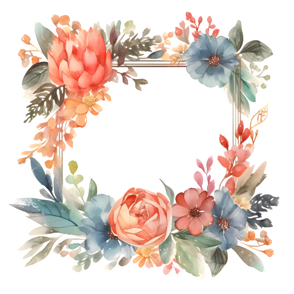 rustikal Blumen- Rahmen mit Wildblumen und Eukalyptus Blätter. perfekt zum Land schick Hochzeiten. png transparent Hintergrund