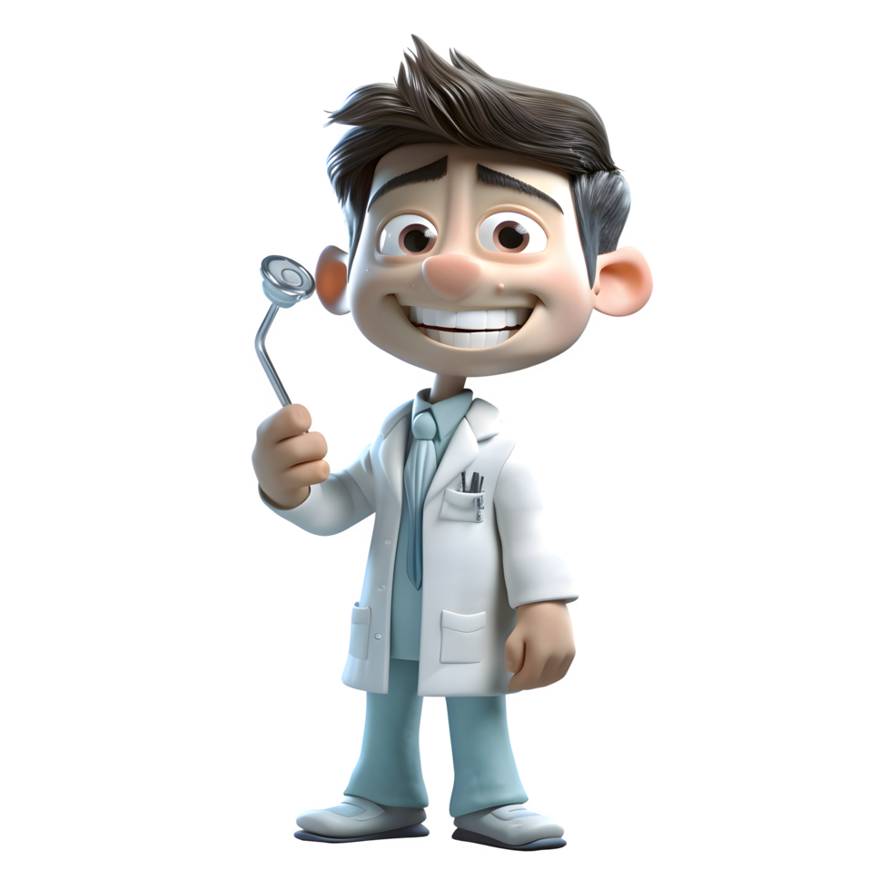 Serious 3D Dentist with Mirror Ideal for Dental Clinic or Dental Equipment Promotions PNG Transparent Background