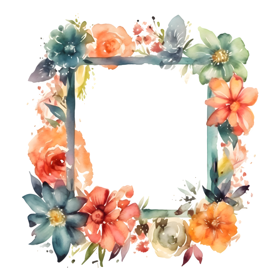 Watercolor Floral Frame with Roses and Greenery. Perfect for Bridal Brunch Invitations. PNG Transparent Background