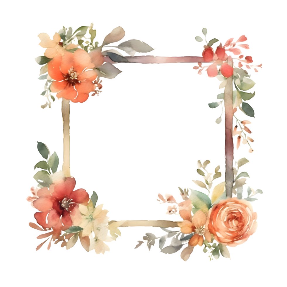 Botanical with Floral Frame and Birds. Perfect for Spring and Summer Designs. PNG Transparent Background