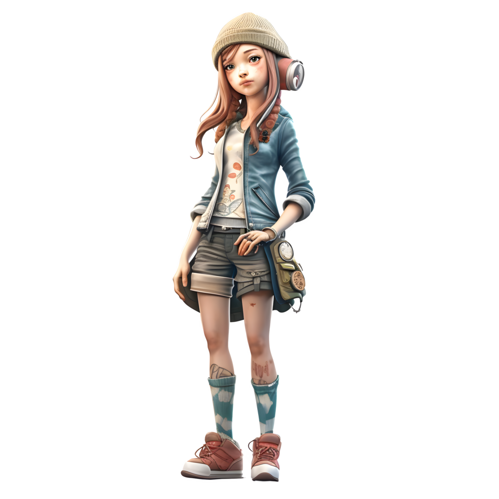 Cute 3D girl with a big grin PNG Transparent Background