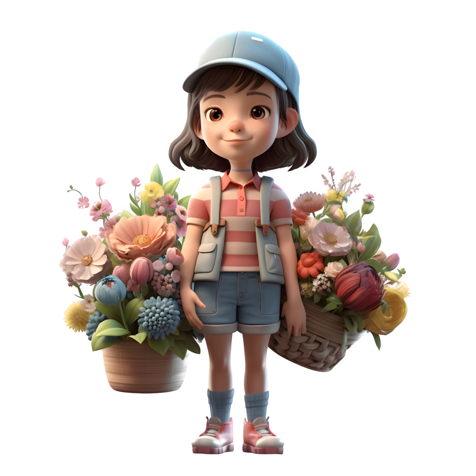 Cheerful and Pleasant 3D Florist Women Friendly and Approachable Models for Floral Design and Retail Advertising PNG Transparent Background