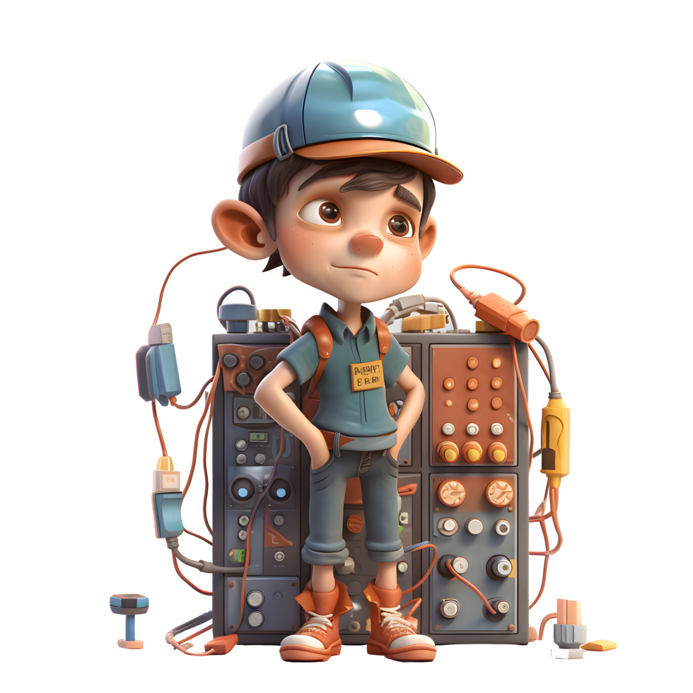 Skillful 3D Electrician with Tools Perfect for Electrical or Construction Related Designs PNG Transparent Background