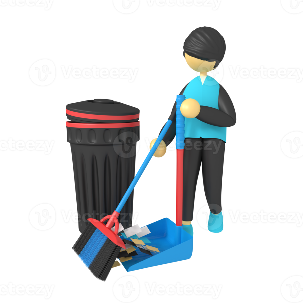 3d illustration of men sweep with palm brooms png