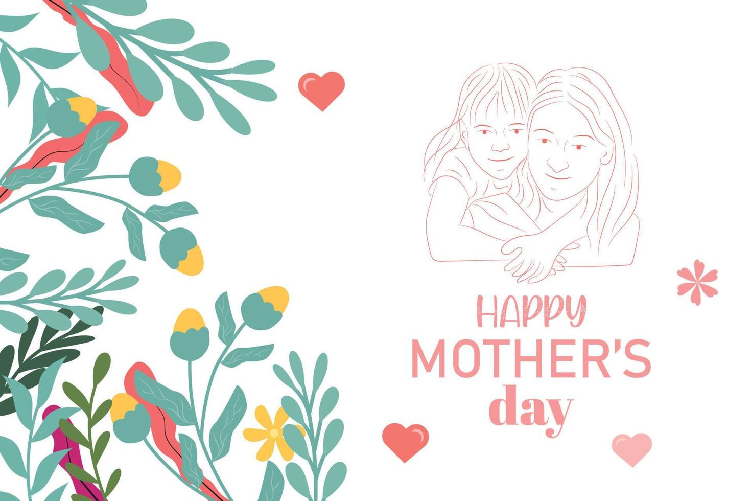 Happy mothers day celebration greeting card and  mom and child love vector