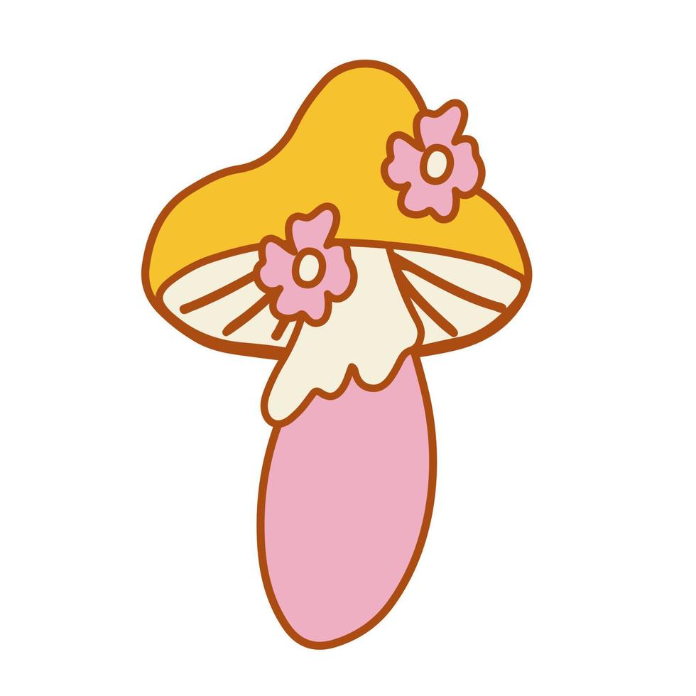 Mushroom in the style of the 70s. Psychedelic abstract hippie style. vector