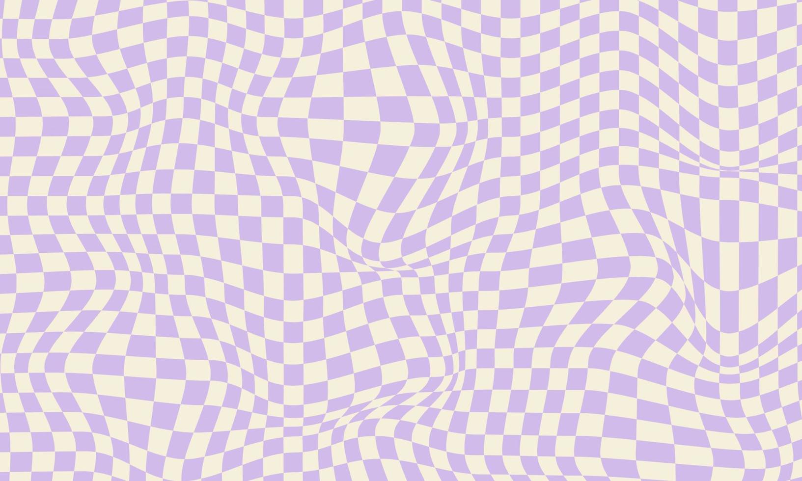 Trendy wavy purple background. Vector illustration of checkered wallpaper with optical illusion