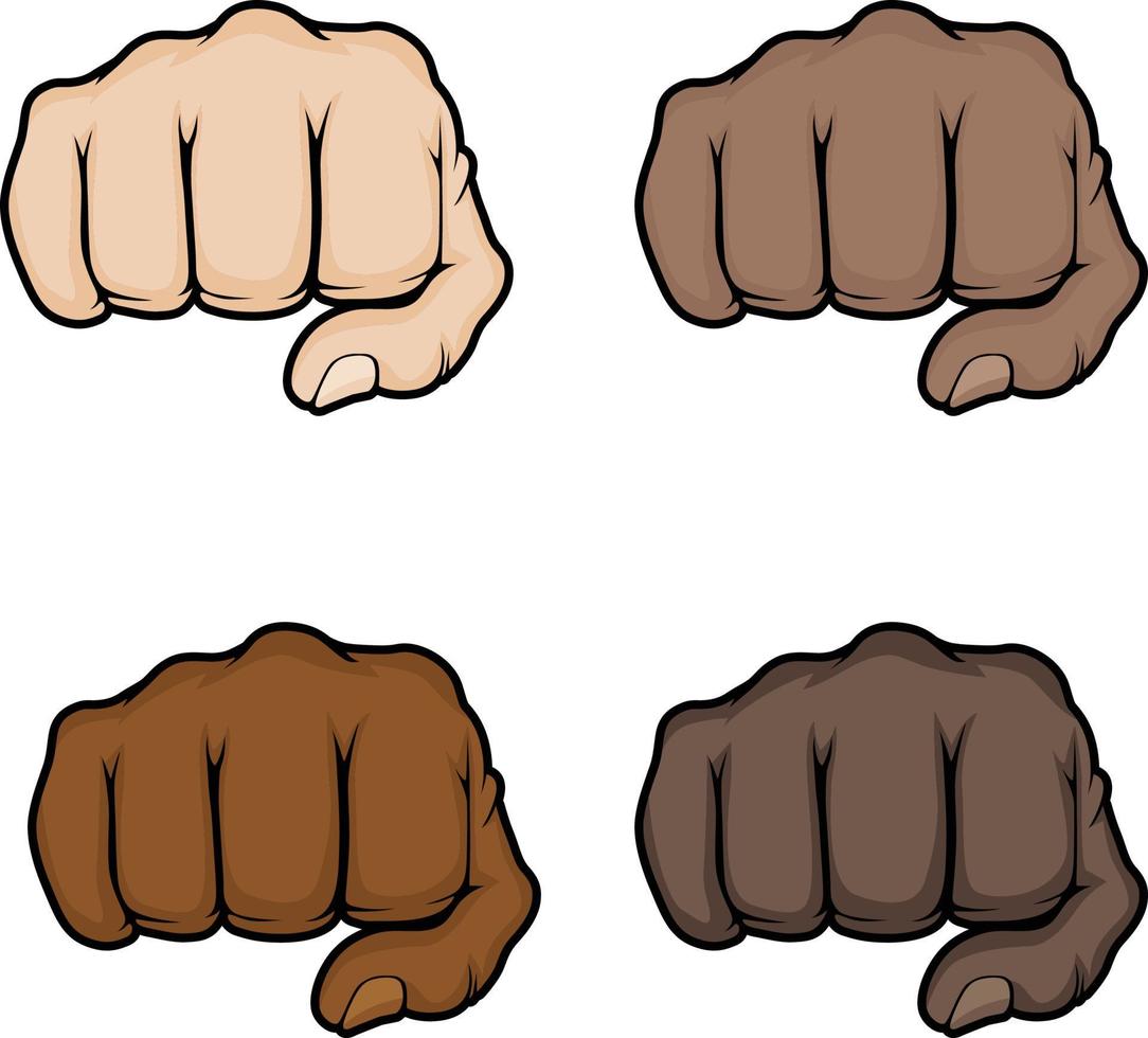 Fist bumps in different skin colors vector illustrations