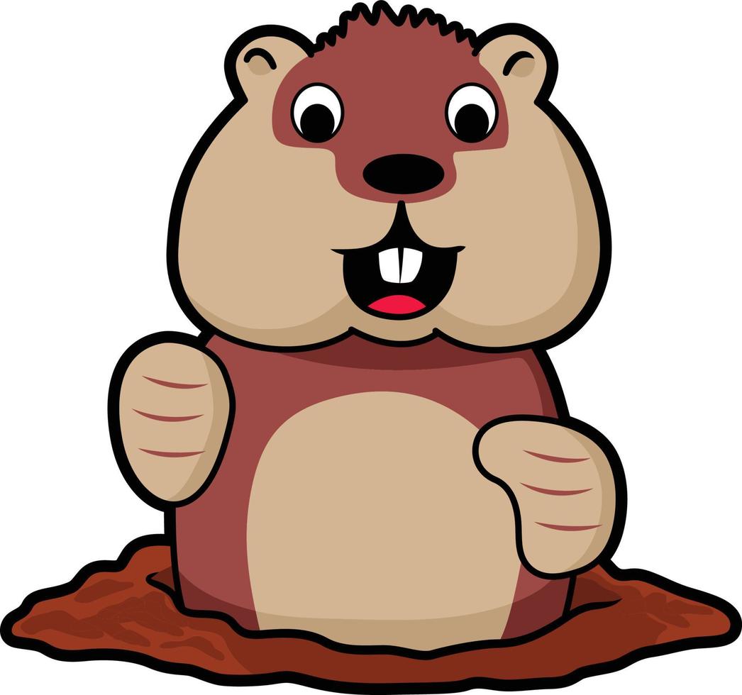Cartoon funny groundhog beaver half in soil vector stock illustration