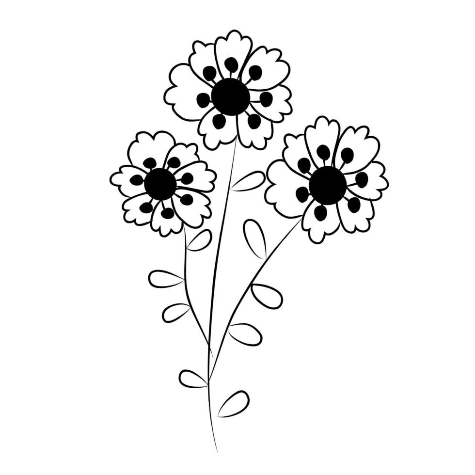 botanical leaf doodle wildflower line art vector