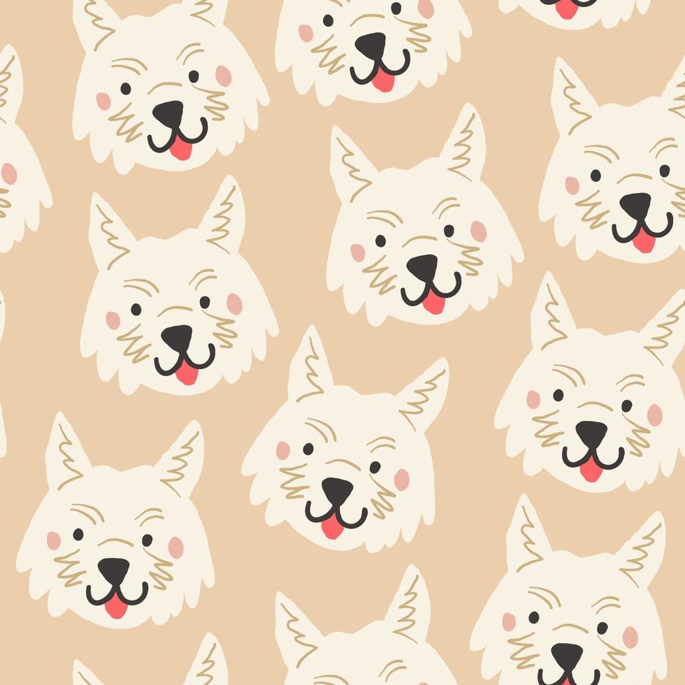 Beautiful seamless pattern with cartoon cute dogs. Breed - west highland terrier. Good for wallpaper, pattern fills, greeting cards, webpage backgrounds, wrapping paper and textile or fabric. Vector