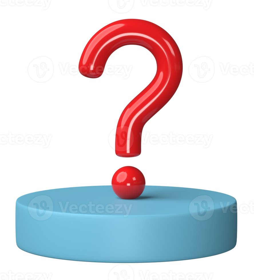 3D question mark icon or ask faq answer solution isolated on transparent background png file.