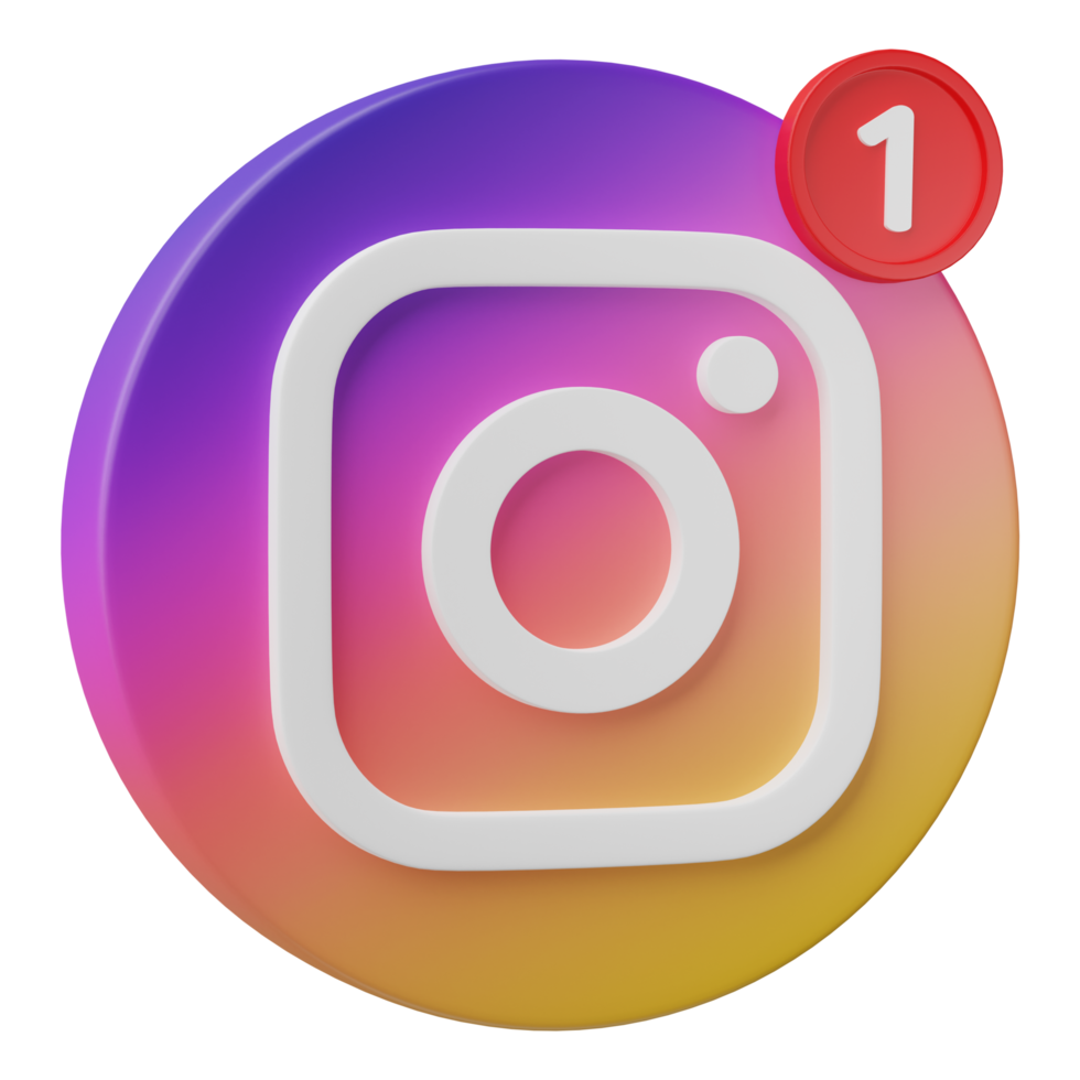 3D render, instagram logo icon with new notification isolated on transparent background. png