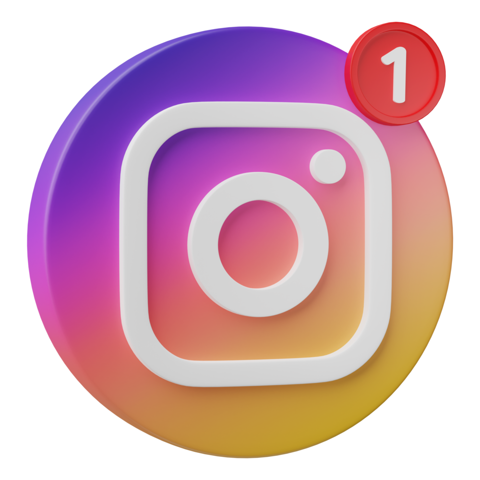 3D render, instagram logo icon with new notification isolated on transparent background. png