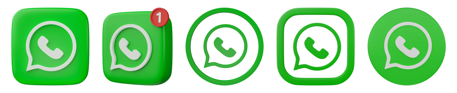 3D render, Set of whatsapp logo icon isolated on transparent background. png