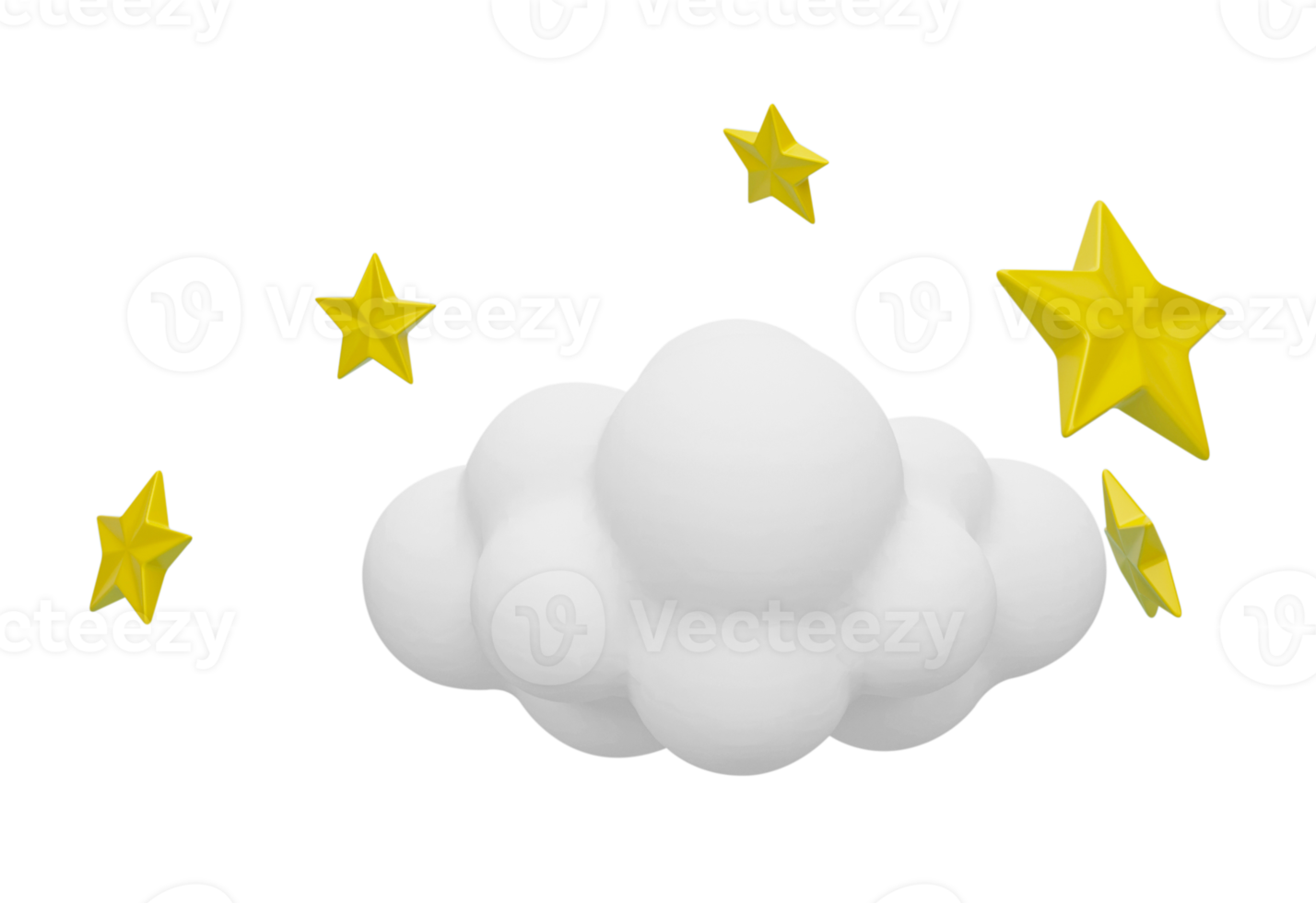 3d rendering, Yellow stars and white clouds isolated on transparent background png