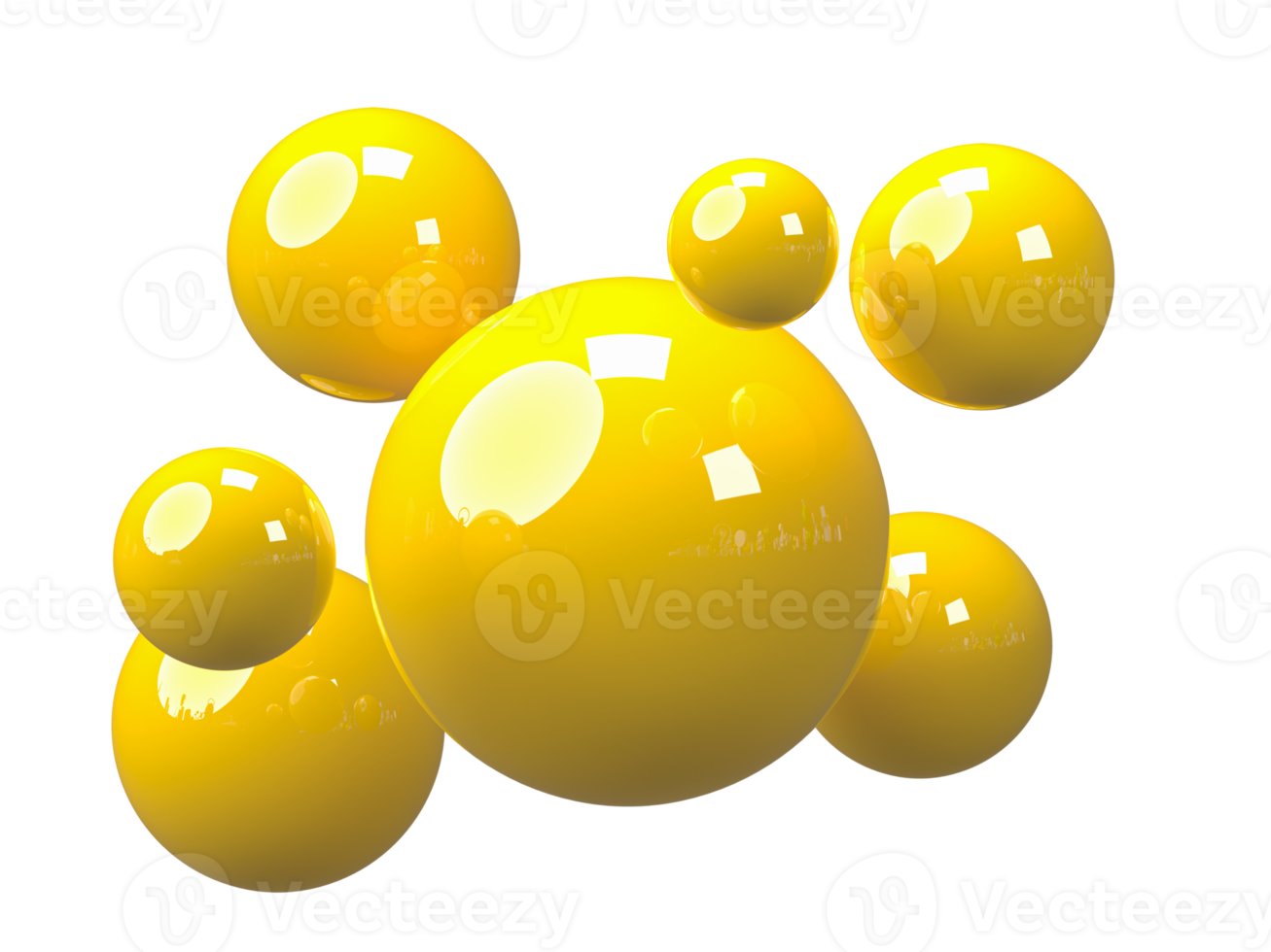 3D rendering, Flying yellow spheres ball isolated on transparent background png