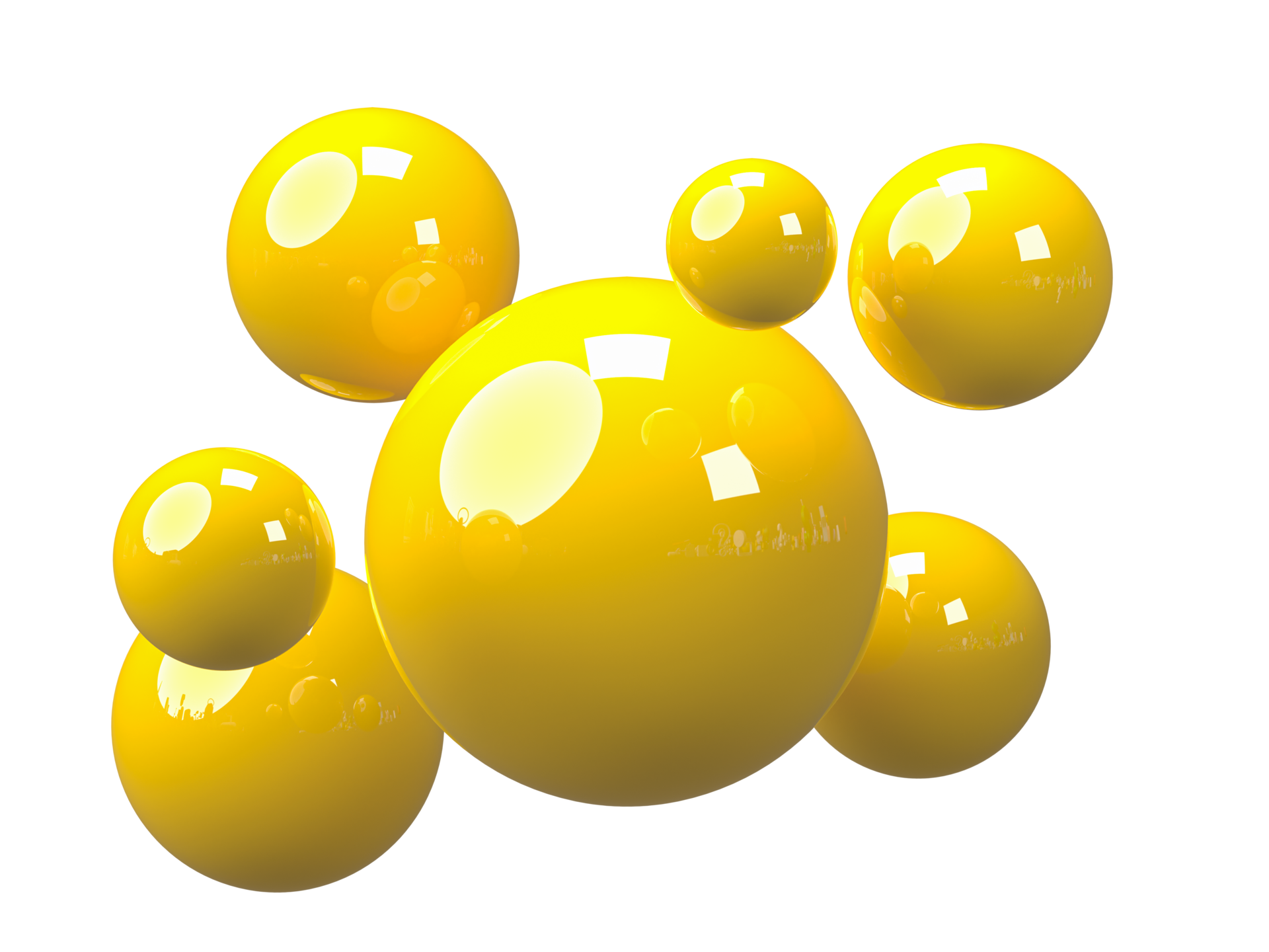 3D rendering, Flying yellow spheres ball isolated on transparent