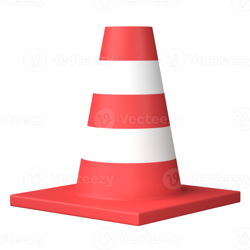 3D Traffic construction cone isolated on transparent background, png file.