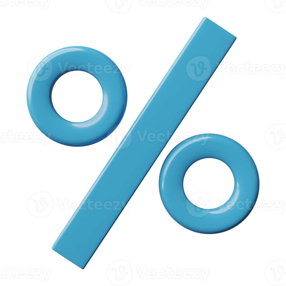 3D Percentage icon isolated on transparent background, png file.