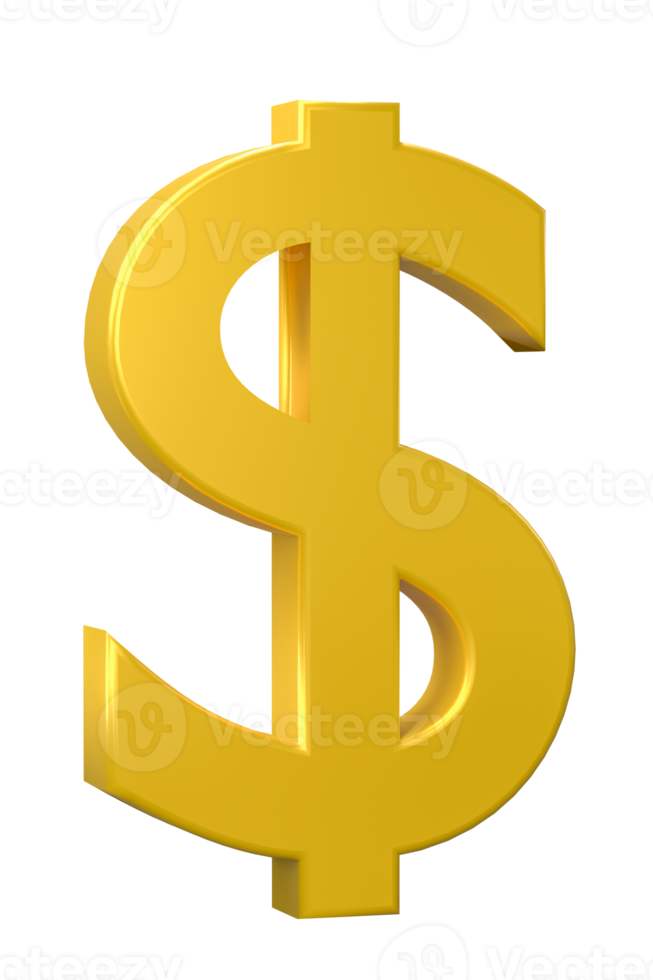 3d Rendering, Dollar symbol isolated on transparent background. png