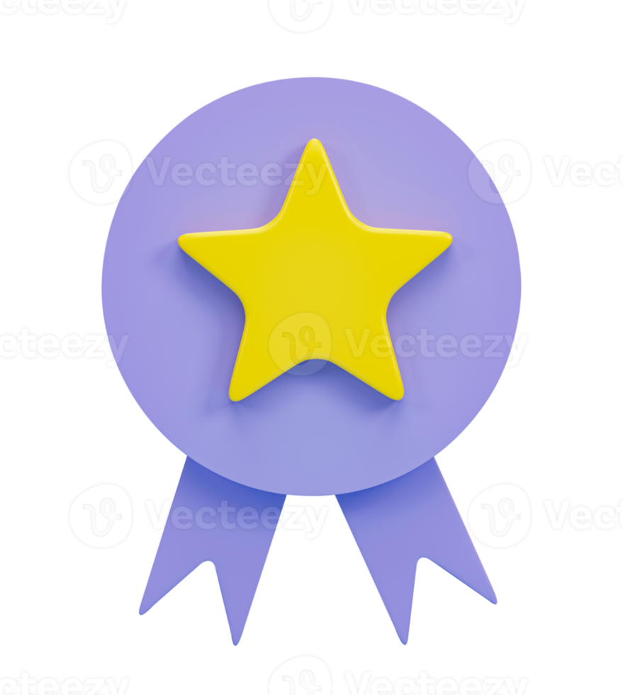 3D render. Award winner medal with star and ribbon isolated on transparent background png