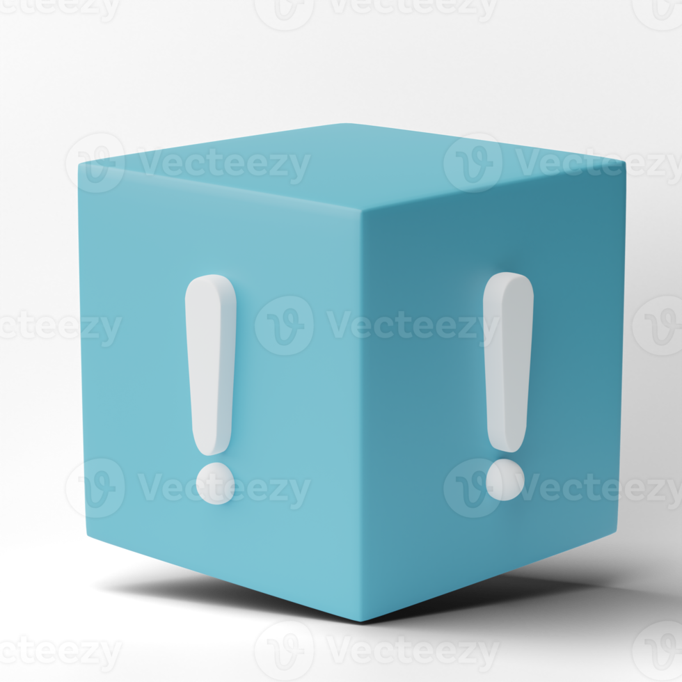 3D Box with Exclamation mark symbol, caution sign icon isolated on transparent background png file.